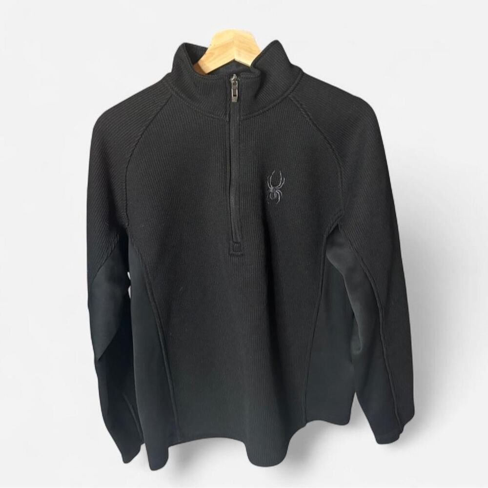 Spyder Core Sweater Men's Large Black 1/4 Zip Pullover Knit Fleece Jacket